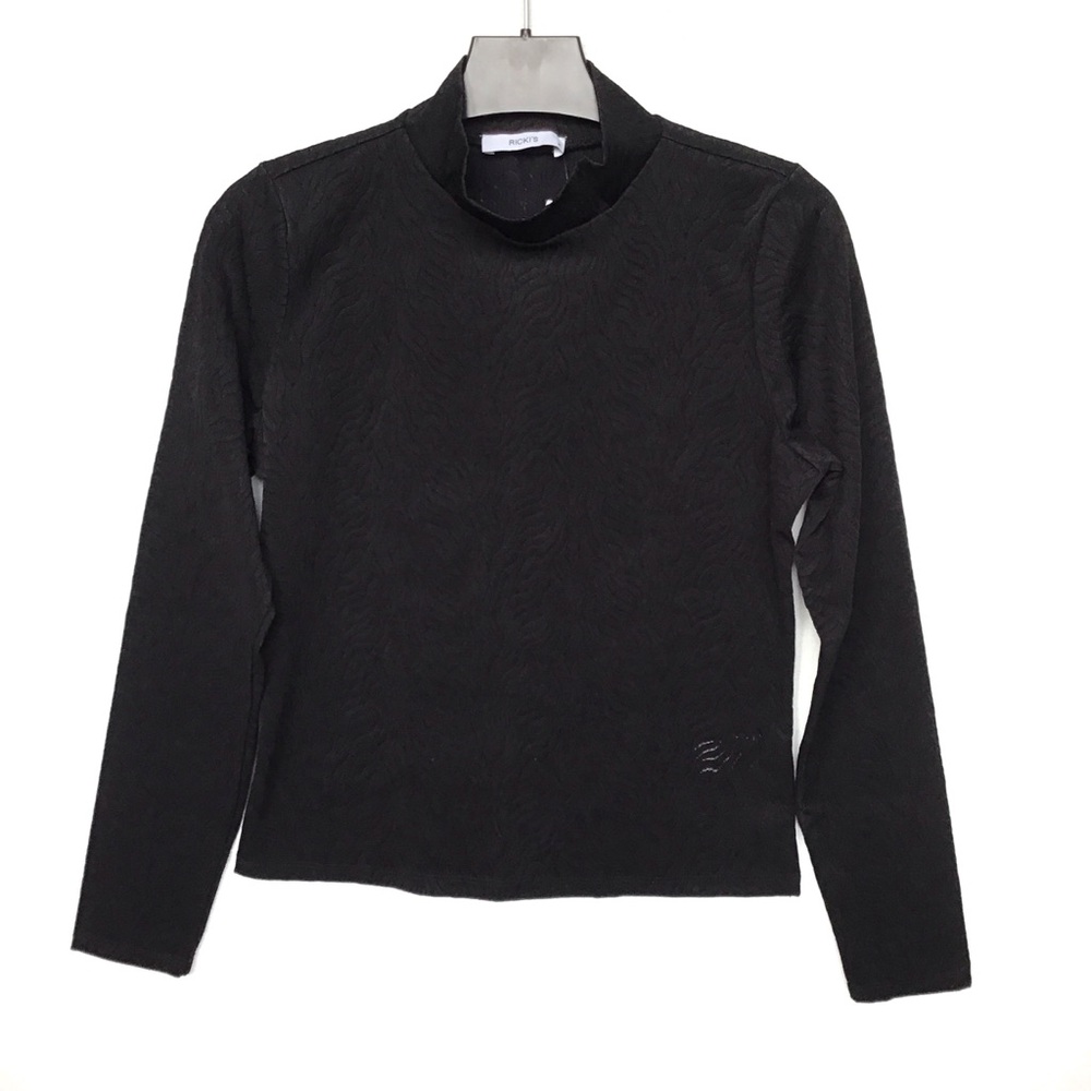 Rick’s Black Mesh Like Wavy Pattern Long Sleeve Top Size Medium
